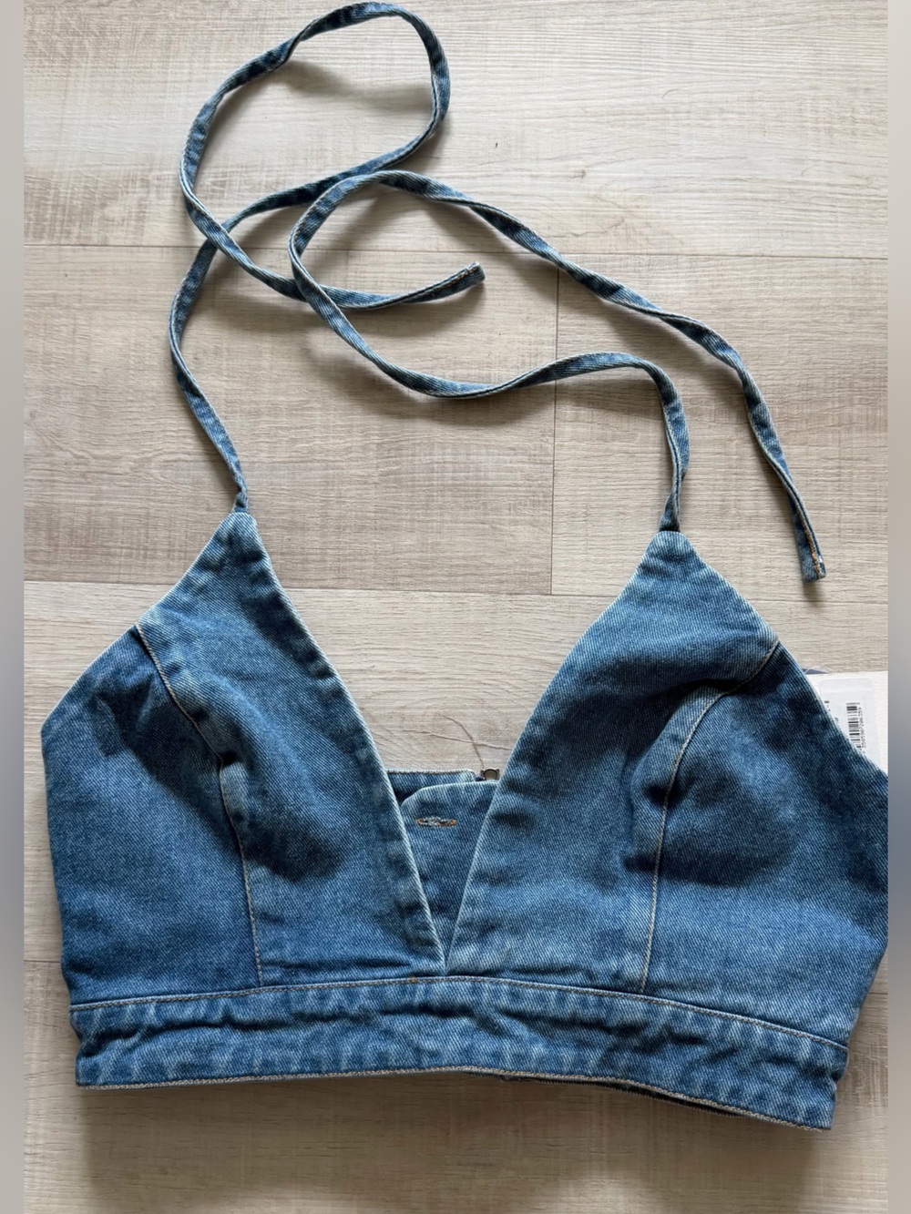 Bardot Vintage Blue Zerah Denim Crop Top